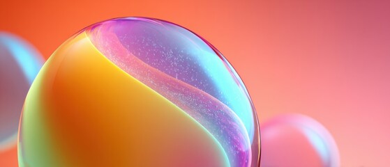 Wall Mural - abstract iridescent spheres with vibrant gradient colors on a smooth orange background creating a mo