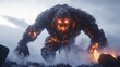 © CamBot - Fiery rock monster emerging from smoke dark fantasy illustration