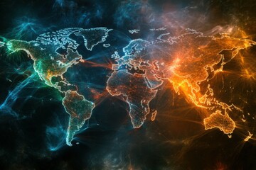 Wall Mural - Abstract Glowing World Map