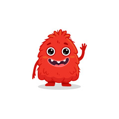 Wall Mural - Cute cartoon monster on white background. Red Monster Icon. Happy Alien. Flat Funny monster. Vector illustration