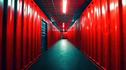 Red metal container corridor industrial interior background