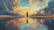 © Thiago - A shimmering expanse reflecting a painted sky meets the digital frontier connecting distant realms. [Mirrored Realms] | Silent Echo | muted twin. Illustration