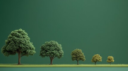 Poster - Four trees of varying sizes on a green background.