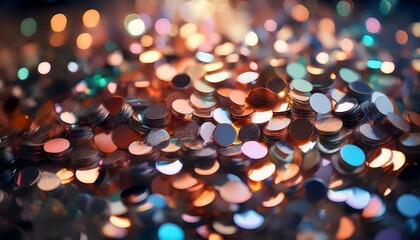 Wall Mural - abstract mirror glitter field, reflective flecks in a dark chrome base y2k background