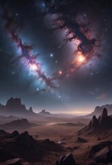 Wall Mural - Distant galaxies glimmer, a breathtaking panorama of celestial wonders ,  green,  distant,  starfield