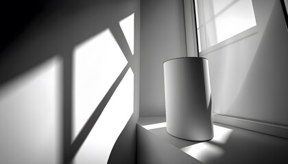 Interior scene with cylinder shape and dramatic shadows.