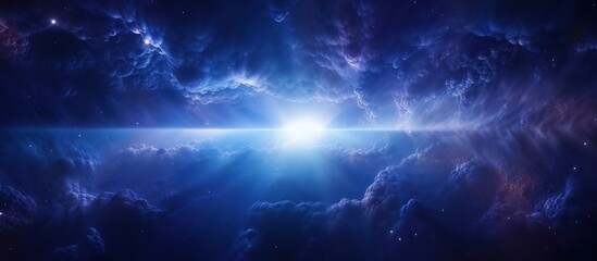 space background with nebula, celestial scene with clouds and nebulae illuminated by a bright light,