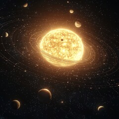 Wall Mural - series of glowing planetary orbits encircling the sun with scaled distances scientific orbit chart r
