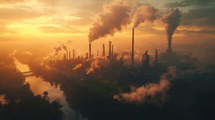 Wall Mural - stylized cityscape split between green infrastructure and industrial pollution introduction to human