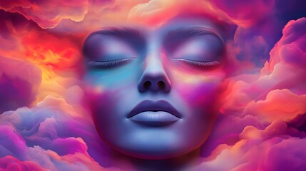 Canvas Print - Abstract Watercolor Background with Clouds and Dreamy Colors