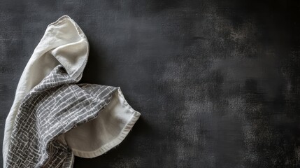 Aufkleber - Gray and white kitchen towel on dark textured background.