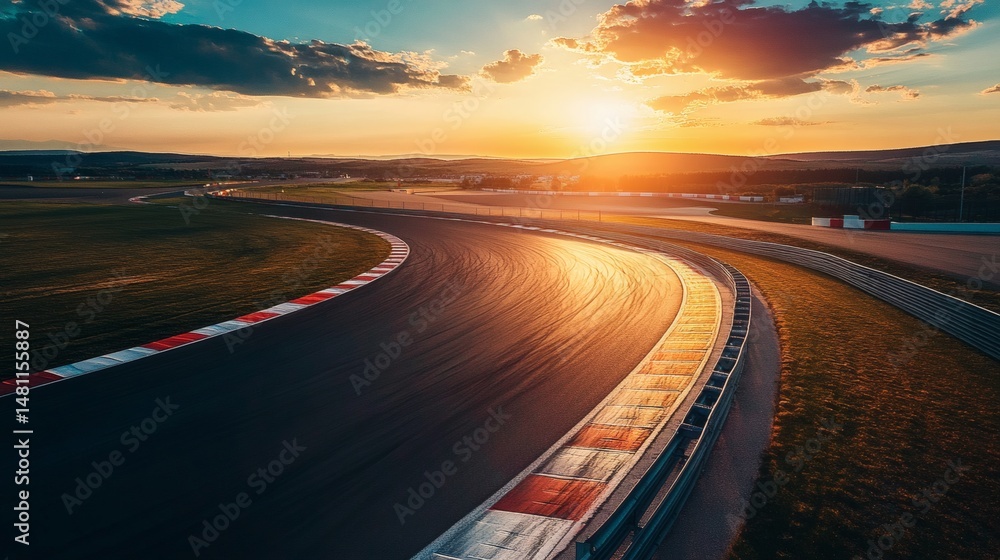 Beautiful Racetrack A breathtaking aerial view of a race track during sunset, showcasing a ...