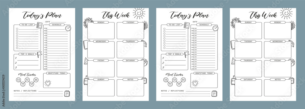 Week and daily plan Set Summer Journal Printable Planner Page Template ...