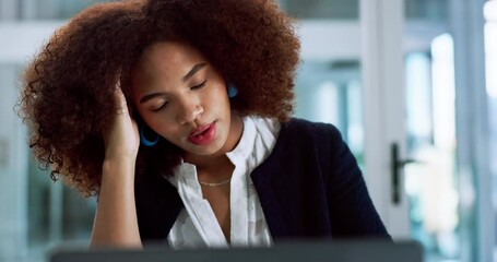 Aufkleber - Thinking, employee and woman with stress, office and nervous for presentation, scared and pressure. Contemplating, unhappy and person with tablet for pitch, anxiety and fear for failure in business