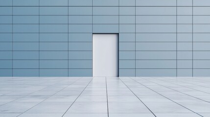 Poster - Modern architecture showcasing minimalist design with large tiles and a closed door