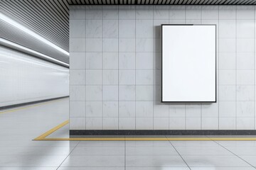 Poster - Blank billboard illuminating modern subway station interior