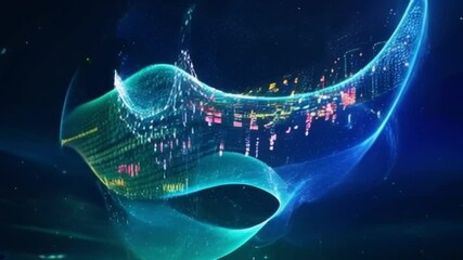 Wall Mural - a blue and green wave with a lot of lights and numbers