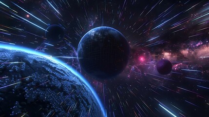 Wall Mural - cosmic planets and starry galaxy in outer space dark background digital illustration