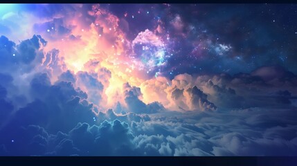 Wall Mural - dramatic cloudscape with vibrant colors and starry night sky fantasy illustration