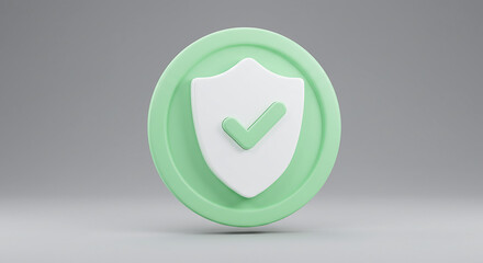 Poster - 3d rendering of a white shield with a green check mark, symbolizing security and protection