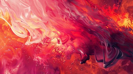 Wall Mural - dynamic abstract composition of red and orange hues with fluid shapes and light effects