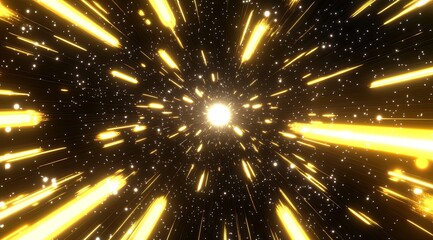 Wall Mural - golden cosmic tunnel. radiating light beams through space