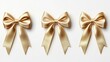 © pariimage - Four gold ribbon bows displayed in sequence on seamless white backdrop, each bow showing different tying technique from simple to complex, lustrous champagne-gold fabric with realistic light play,