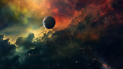 Wall Mural - pixelated planet amidst colorful nebula and starry cosmic space background