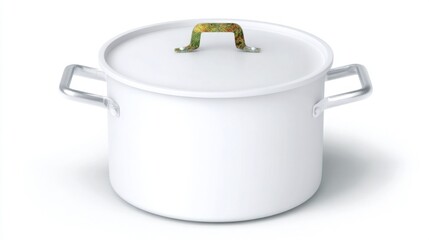 Steel cooking pot with lid and handles isolated on white. Generative AI