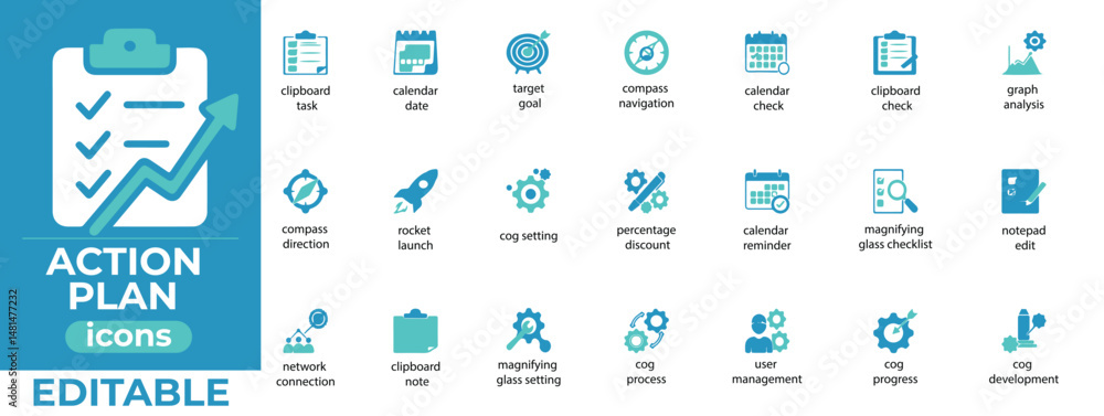 Editable action plan vector icons for business strategy, project ...