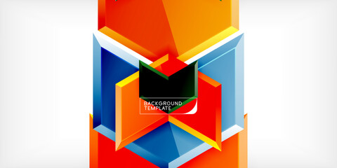 Fototapete - Abstract geometric design. Bright colors form layered cube shapes. Modern template suitable for backgrounds, presentations. Clean, vibrant visuals.