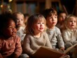 © FranKissStudio - Group of children attentively listening to a story being read aloud.