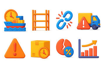 Shipping and logistics 3d icons set – delivery, transport, cargo symbols