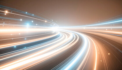 Wall Mural - futuristic sci-fi light speed background with neon blue digital flares and glowing lines abstract de