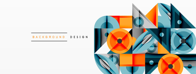 Leinwandbilder - Abstract geometric shapes, blue, orange, gray tones. Modern design elements create dynamic composition. Minimalist style, clean lines.
