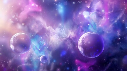 Wall Mural - vibrant nebula with glowing planets and colorful swirling cosmic energy