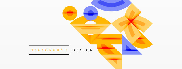 Leinwandbilder - Abstract geometric shapes, orange, blue hues dominate. Minimalist design with text background design present. Clean, modern aesthetic.