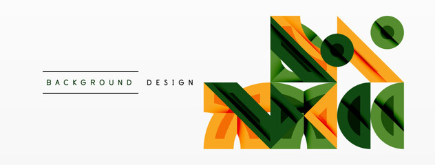 Leinwandbilder - Abstract geometric shapes, orange, green, layered. Minimalist design, clean lines, modern aesthetic. Background element for projects.
