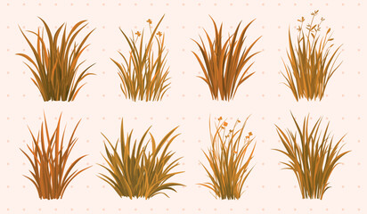 Autumn grass vector illustration set, vector element set