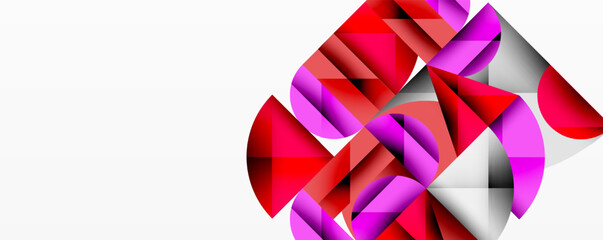 Fototapete - Abstract geometric shapes overlap, creating vibrant red, pink, gray composition. Minimalist design with clean lines, modern aesthetic.