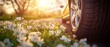 © Pumapala - Car parked by spring flowers, sunset