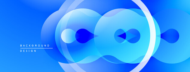 Poster - Abstract blue design features overlapping circles, gradients, dynamic shapes. Modern aesthetic suitable for backgrounds, presentations.