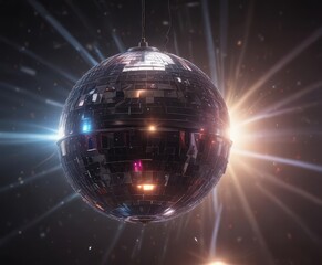 Wall Mural - Close-up of spinning disco ball emitting light beams,  illumination,  pattern,  flash