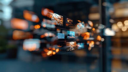 Leinwandbilder - Immersive Digital Workflow Blurred VR Interface Showcasing Multi-Screen Augmented Reality Technology for Next-Gen Professional Visualization and Adaptive Work Environments