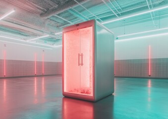 Aufkleber - Futuristic Performance Recovery High-Tech Oxygen Therapy Booth in Sleek Athletic Training Facility - Next-Gen Wellness Innovation for Elite Athletes