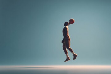Poster - Minimalist Athletic Performance Dynamic Basketball Leap in High-Contrast Blue Aesthetic - Gen Z Sports Motivation and Peak Physical Potential