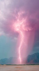 Aufkleber - Climate Crisis Visualization Pastel Lightning Thunderstorm Over Desert Landscape - Dramatic Environmental Documentary for Global Awareness Campaigns