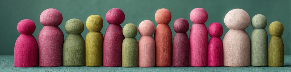 Aufkleber - Inclusive Leadership Narrative Artisanal Wooden Figures Representing Workforce Diversity, Collaborative Team Dynamics and Organizational Empowerment