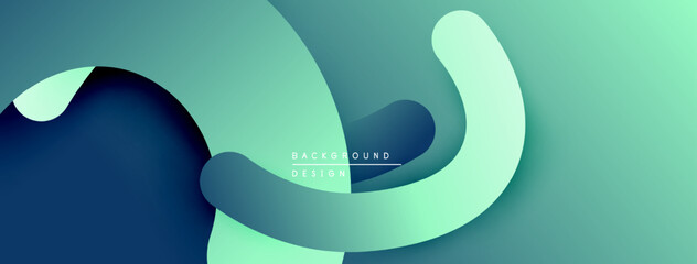 Fototapete - Abstract flowing shapes, bluegreen gradient. Minimalist design with text background design. Modern aesthetic, clean composition.