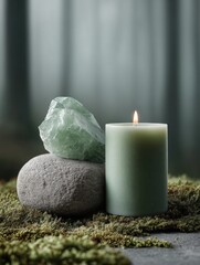 Aufkleber - Mystic Forest Wellness Sage Green Crystal and Candlelight Meditation Aesthetic - Holistic Mindfulness Ritual for Spiritual Self-Care Branding